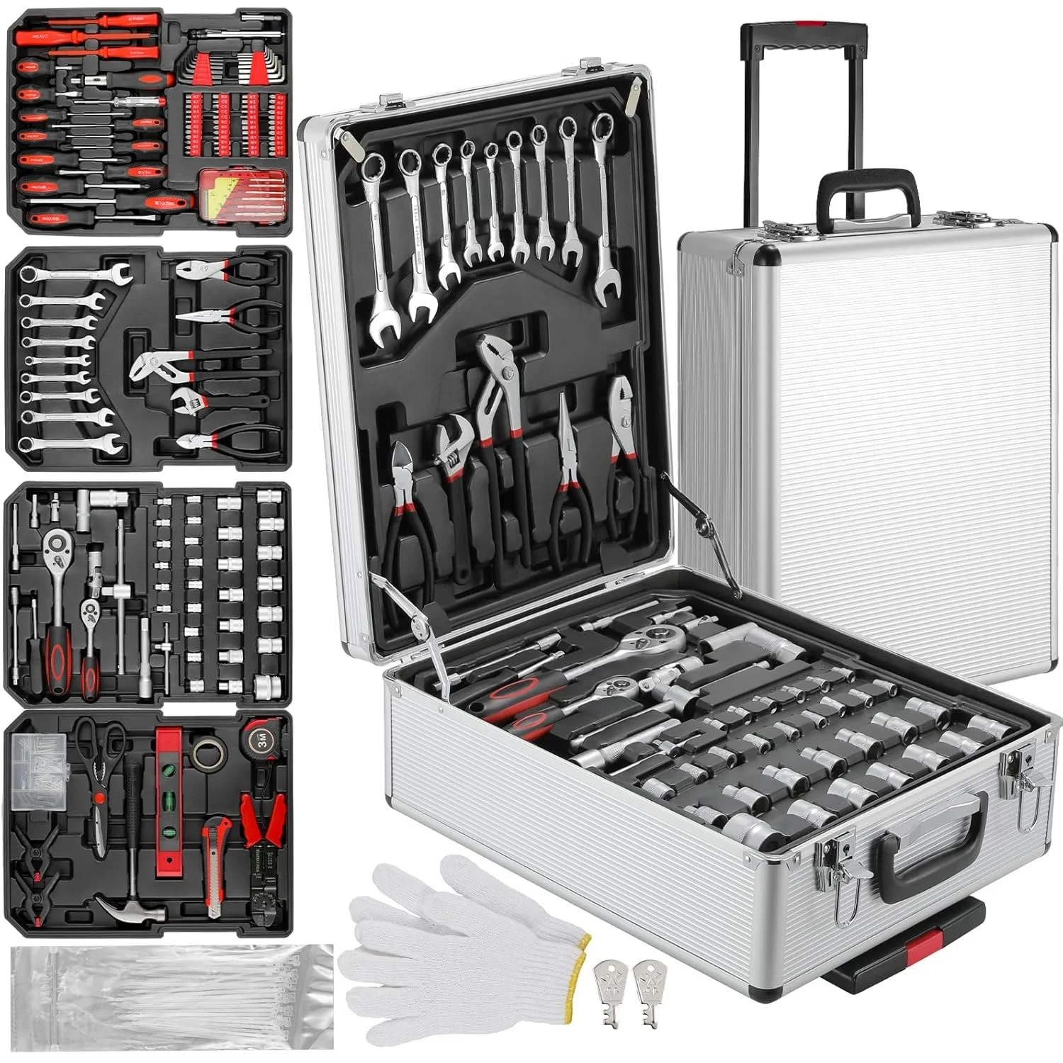 Power Tools Catalogue - 799点入り工具セット、ツールボックス付き、Cr-V製 | アルミケース、ワークショップおよび家庭用ツールセット、レンチ、プライヤーを含む