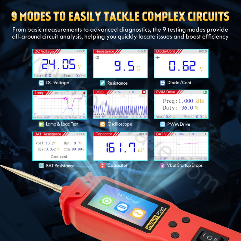 Power Tools In Automotive - P100 P200 自動車用回路テスター 12V/24V パワープローブ診断ツール TFT