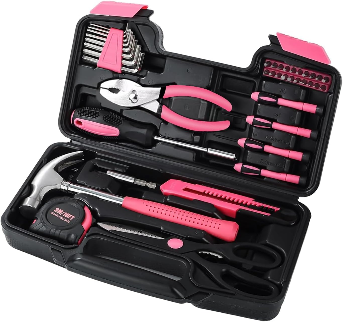Power Tools Catalogue - 39点入り多目的基本家庭用ピンクツールキット（女性向け）- ツールボックス付き小型ツールセット、家庭、ガレージ、オフィス、大学寮での使用に最適