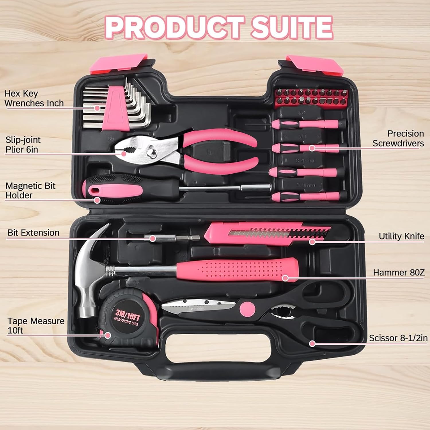 39点入り多目的基本家庭用ピンクツールキット（女性向け）-  - Power Tools Catalogue のレビューと価格